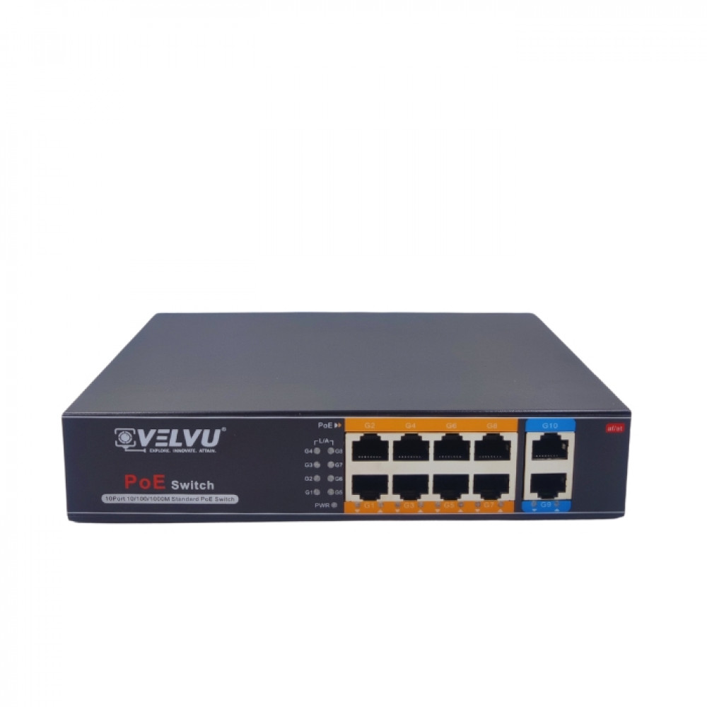 Image of VELVU 8 PORT FULL GIGA POE SWITCH WITH 2 UP-LINK ST-POE-5108-G2